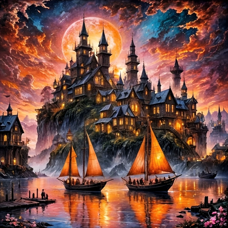 Resin Art For Beginners - Diamond Painting Kit, Castle and Sailboat